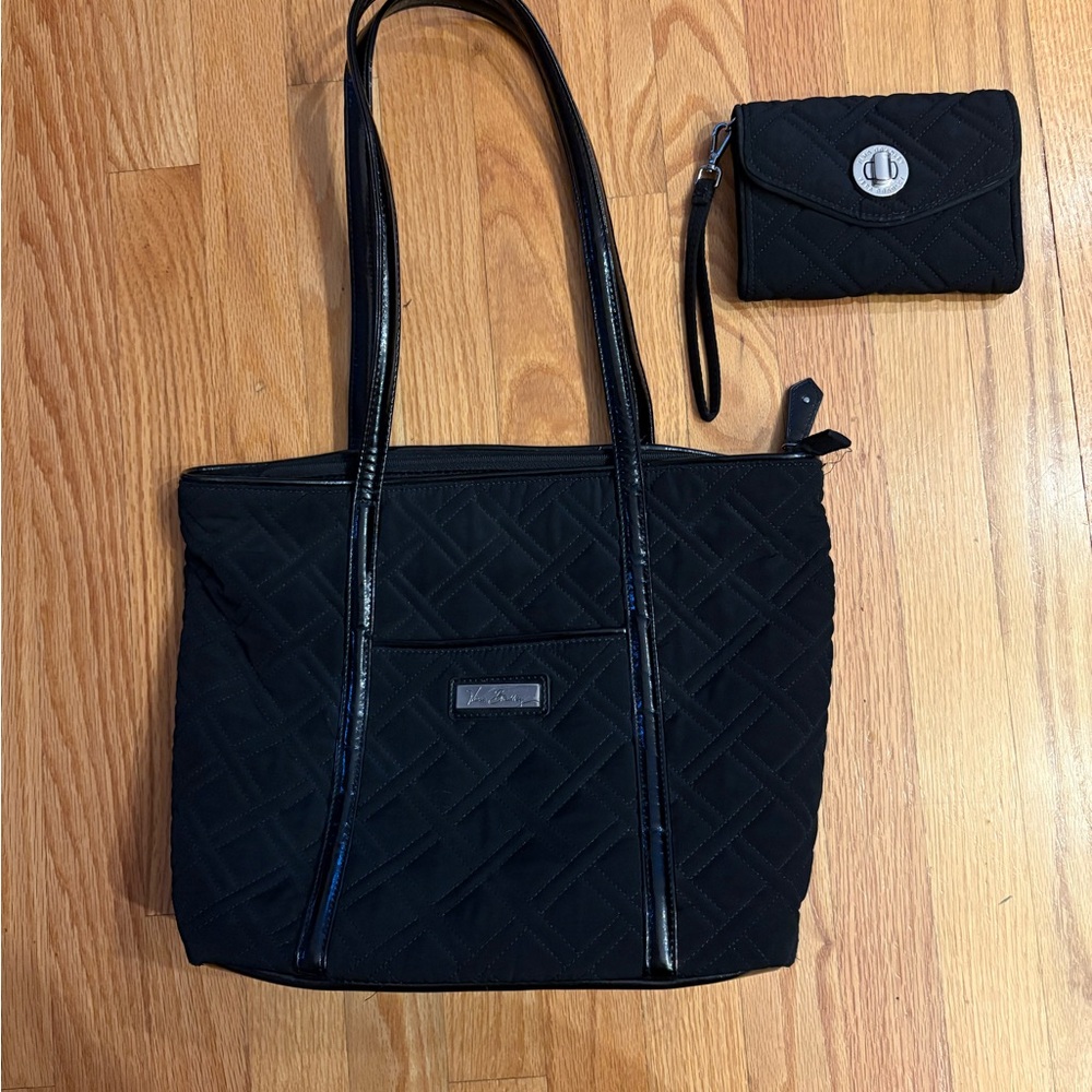 Vera Bradley Black Quilted Tote Bag with Matching Wallet - like new